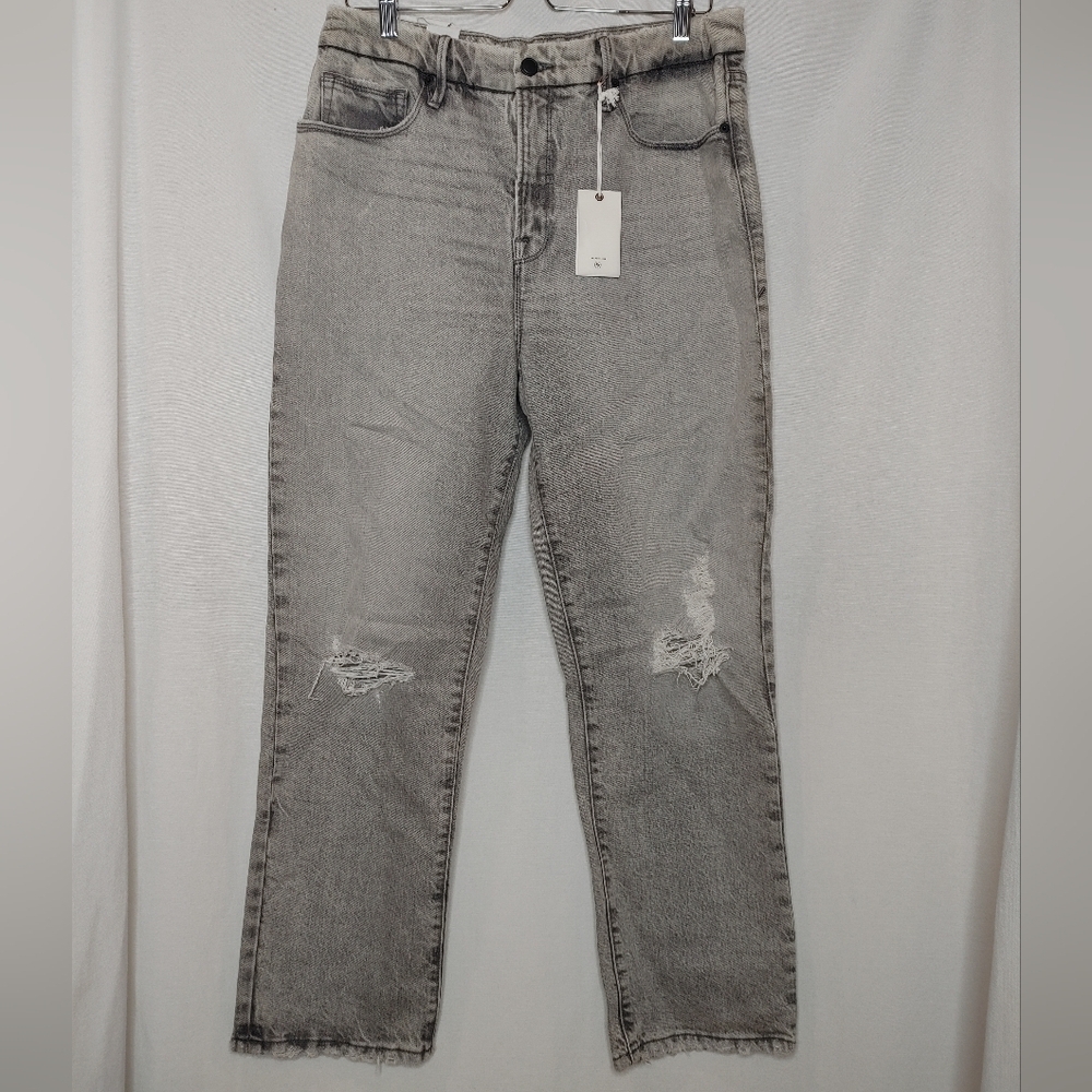 Good American Good Boy Distressed Jeans‎ Style# GBFH062BT 12 31 Washed Gray NEW - Picture 2 of 8